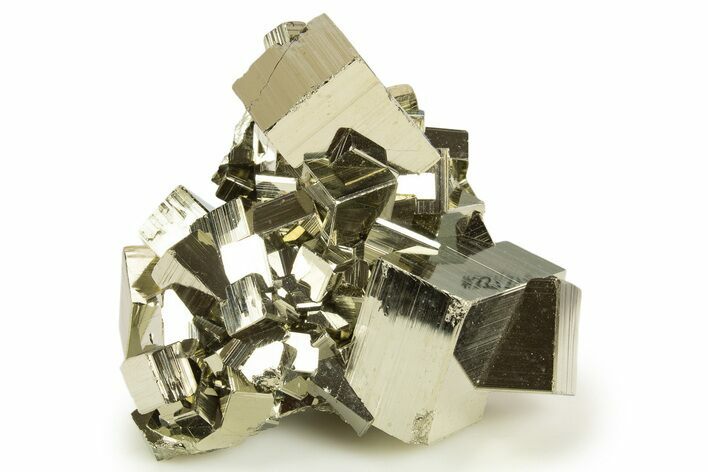 Gleaming Striated Cubic Pyrite Cluster - Peru #337372